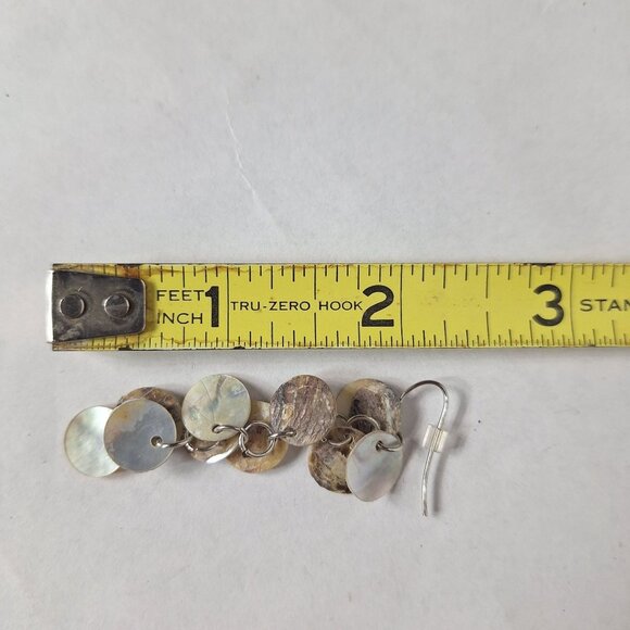 Boho Shell Disc Dangle Earrings Handmade Natural Multi-Tone Drop Jewelry - Picture 3 of 3